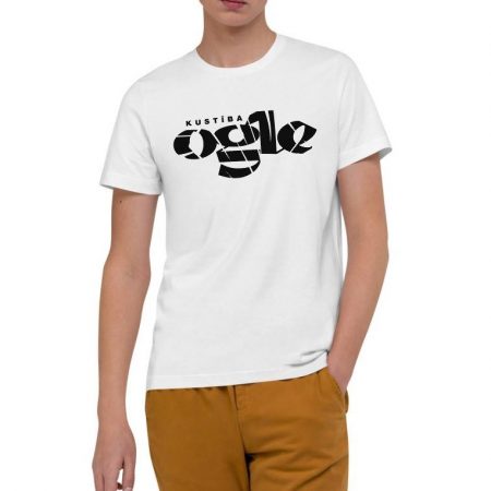 Balts krekls ar uzrakstu "Kustība Ogle"